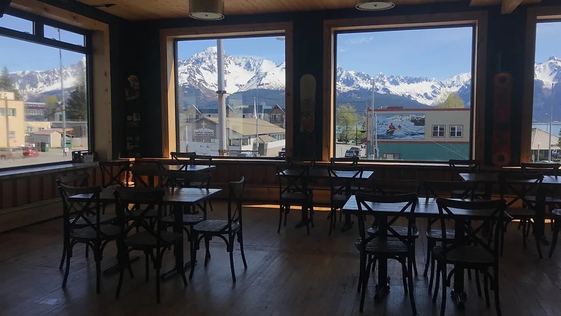 The Attic — Seward Brewing Co. second floor with Resurrection Bay windows